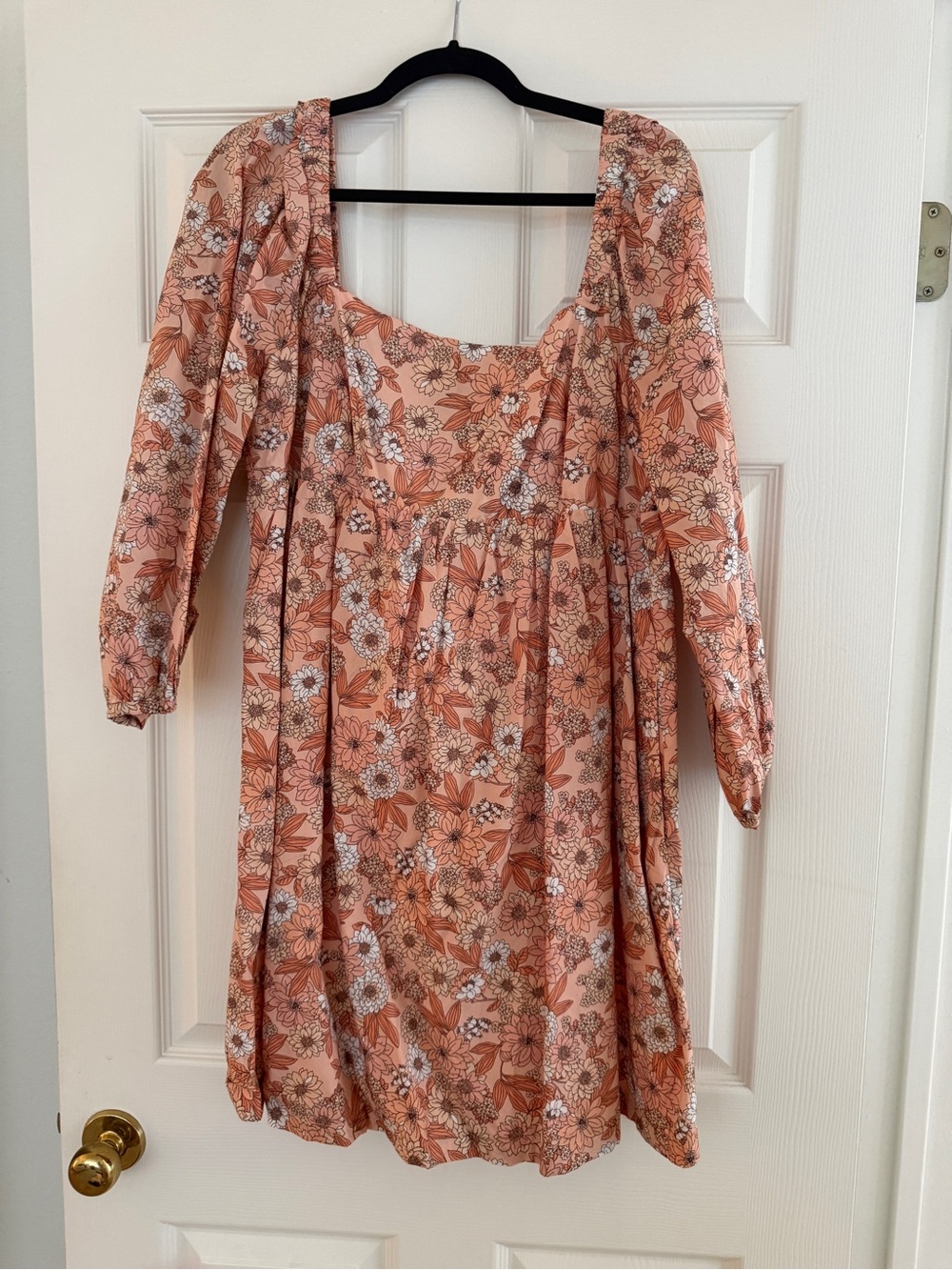 J. Crew Peach Floral Square-Neck Babydoll Dress